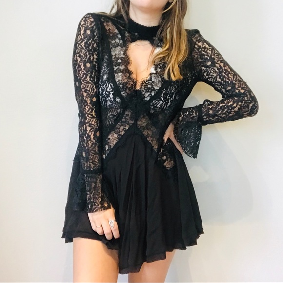 Free People Dresses & Skirts - Free People black lace long sleeve dress